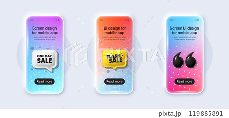 Phone 3d mockup gradient screen. One day sale tag. Special offer price sign. Advertising Discounts symbol. One day phone mockup message. Flash sale chat speech bubble. Yellow text box app. Vector 119885891
