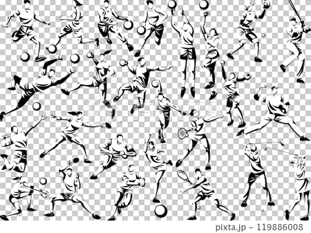 いろいろなスポーツ（球技）のアスリートたちシルエットセット 119886008