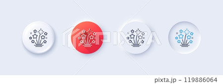 Fireworks stars line icon. Neumorphic, Red gradient, 3d pin buttons. Pyrotechnic salute sign. Carnival celebration lights symbol. Line icons. Neumorphic buttons with outline signs. Vector Fireworks stars line icon. Neumorphic, Red gradient, 3d pin buttons. Pyrotechnic salute sign. Carnival celebration lights symbol. Line icons. Neumorphic buttons with outline signs. Vector 119886064