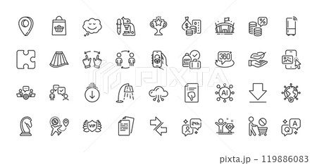 Victory, Microscope and Teamwork line icons pack. AI, Question and Answer, Map pin icons. Lightweight, Money tax, Phone image web icon. Scroll down, Video conference, 360 degree pictogram. Vector Victory, Microscope and Teamwork line icons pack. AI, Question and Answer, Map pin icons. Lightweight, Money tax, Phone image web icon. Scroll down, Video conference, 360 degree pictogram. Vector 119886083