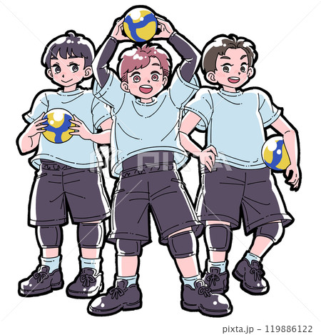 バレーボールを持った3人の男の子のイラスト 119886122