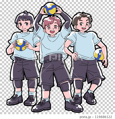 三個男孩打排球的插圖 119886122