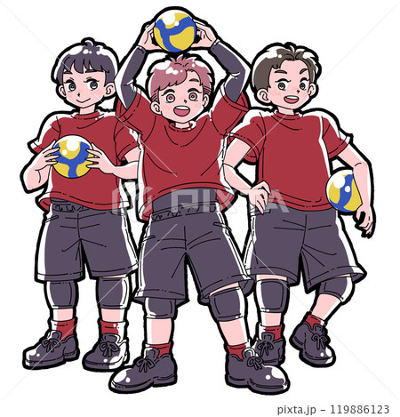 バレーボールを持った3人の男の子のイラスト 119886123