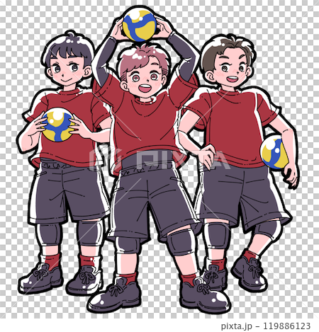 バレーボールを持った3人の男の子のイラスト 119886123