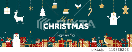 クリスマスオーナメントとプレゼントボックスで飾られたクリスマスのバナー背景テンプレート（緑） 119886298