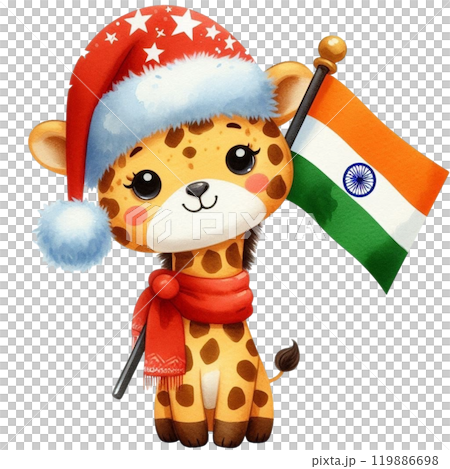 Animal Holding Flag of India Clipart Watercolor  119886698