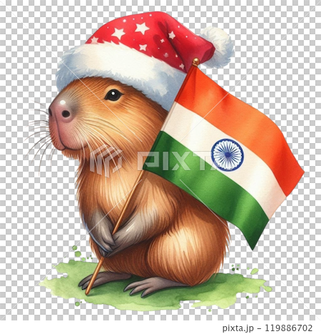 Animal Holding Flag of India Clipart Watercolor  119886702