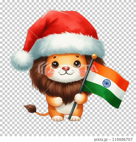 Animal Holding Flag of India Clipart Watercolor  119886707