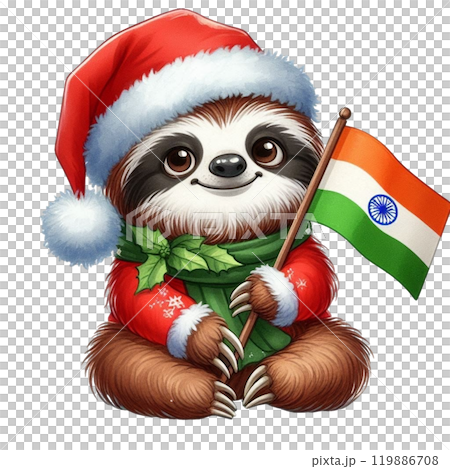 Animal Holding Flag of India Clipart Watercolor  119886708