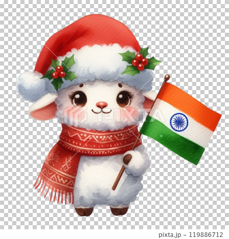 Animal Holding Flag of India Clipart Watercolor  119886712