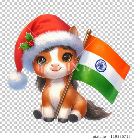 Animal Holding Flag of India Clipart Watercolor  119886715