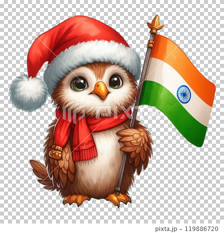 Animal Holding Flag of India Clipart Watercolor  119886720