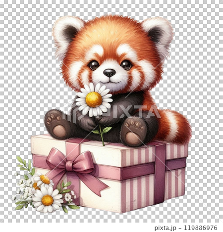Red panda and national flower Clipart Watercolor  119886976