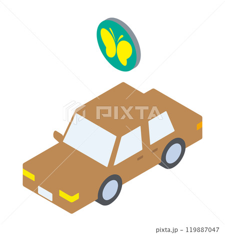 聴覚障害者マークと自動車のアイソメトリックイラスト 聴覚障害者マークと自動車のアイソメトリックイラスト 119887047