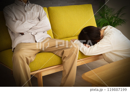 家のリビングで喧嘩をするミドル〜シニア夫婦 家のリビングで喧嘩をするミドル〜シニア夫婦 119887199