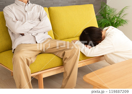 家のリビングで喧嘩をするミドル〜シニア夫婦 119887209