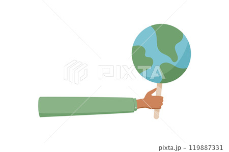 Hand hold earth banner, hand raise eco demonstration flag, person hold support signboard, man show up ecology strike board, woman holds empowerment sign, people holding revolution poster, 119887331