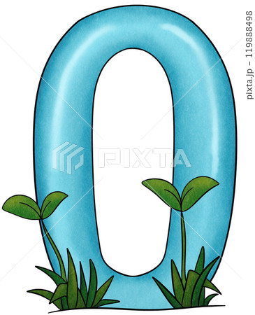 Blue number 0 with small trees 119888498