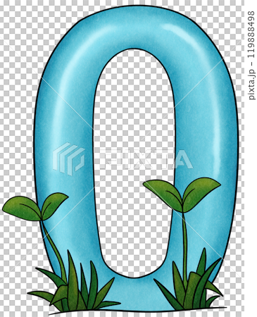 Blue number 0 with small trees 119888498