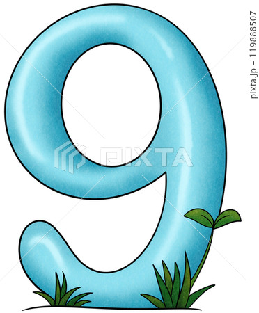 Blue number 9 with small trees 119888507