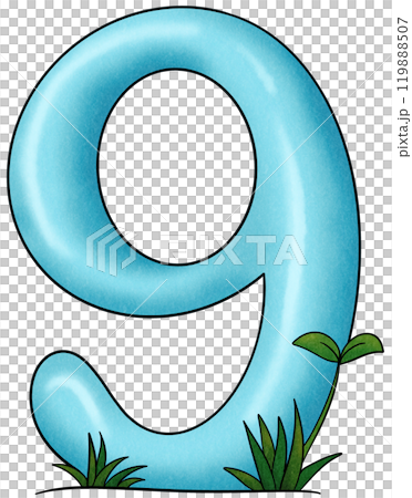 Blue number 9 with small trees 119888507