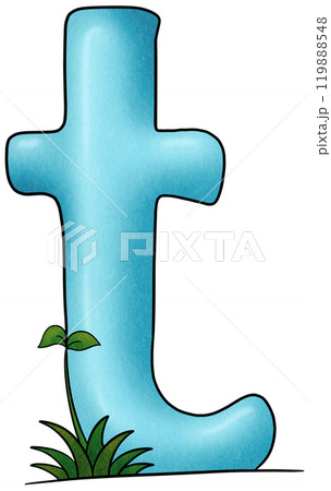 The blue alphabet t has small trees 119888548