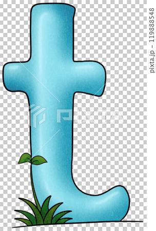 The blue alphabet t has small trees 119888548