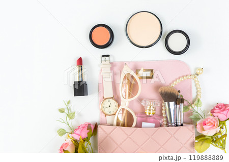 Valentine Gift. Makeup cosmetics tools background and beauty cosmetics, 119888889