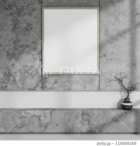 A modern picture frame mockup on a modern loft cement wall in a modern room. A modern picture frame mockup on a modern loft cement wall in a modern room. 119889168