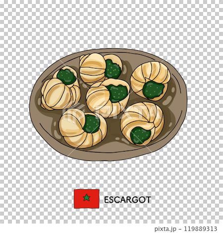 モロッコ料理　エスカルゴの手描きイラストセット 119889313