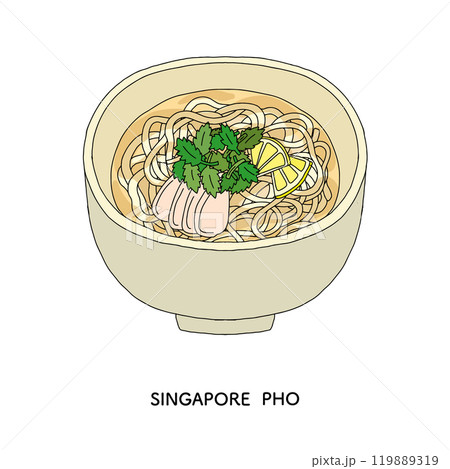シンガポール料理＿フォーの手描きイラスト 119889319