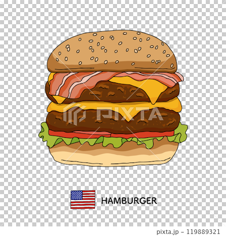 American cuisine_Hand-drawn illustration of hamburger 119889321