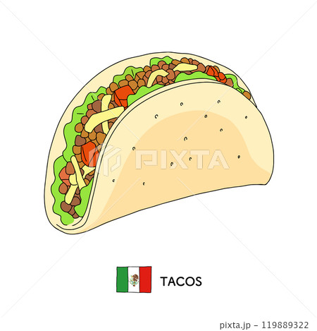 メキシコ料理_タコスの手描きイラスト メキシコ料理_タコスの手描きイラスト 119889322