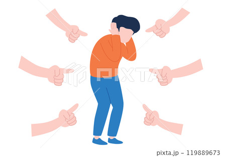 指をさされていじめを受ける男性のイラスト 指をさされていじめを受ける男性のイラスト 119889673