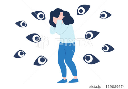 他人の視線に怯える女性のイラスト 他人の視線に怯える女性のイラスト 119889674