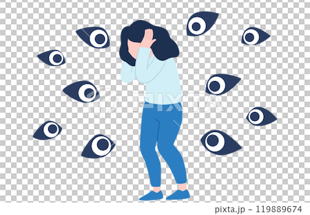他人の視線に怯える女性のイラスト 他人の視線に怯える女性のイラスト 119889674