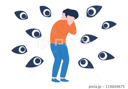 他人の視線に怯える男性のイラスト 他人の視線に怯える男性のイラスト 119889675