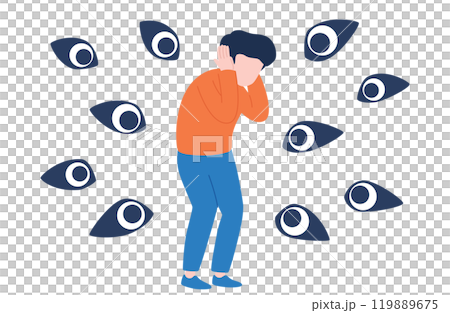 他人の視線に怯える男性のイラスト 他人の視線に怯える男性のイラスト 119889675