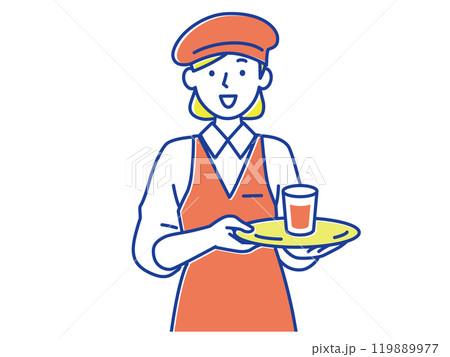 笑顔で接客するおしゃれなカフェの女性スタッフ 笑顔で接客するおしゃれなカフェの女性スタッフ 119889977