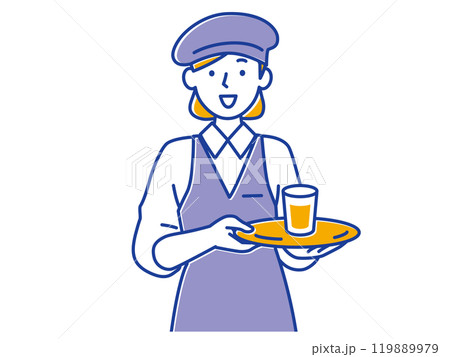 笑顔で接客するおしゃれなカフェの女性スタッフ 笑顔で接客するおしゃれなカフェの女性スタッフ 119889979
