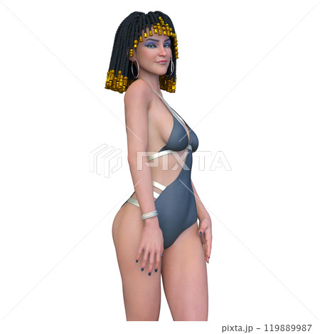 クレオパトラメイクの水着姿の女性 クレオパトラメイクの水着姿の女性 119889987