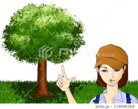 アウトドア女子（木と芝生） 119890169