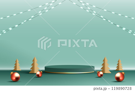 Podium shape for show cosmetic product display for christmas day or new years. Stand product showcase on red background with lighting christmas. vector design. Podium shape for show cosmetic product display for christmas day or new years. Stand product showcase on red background with lighting christmas. vector design. 119890728