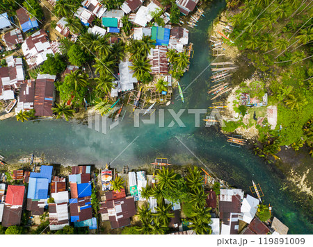 Villages along the clear freshwater river in Surigao del Sur. Philippines. Villages along the clear freshwater river in Surigao del Sur. Philippines. 119891009