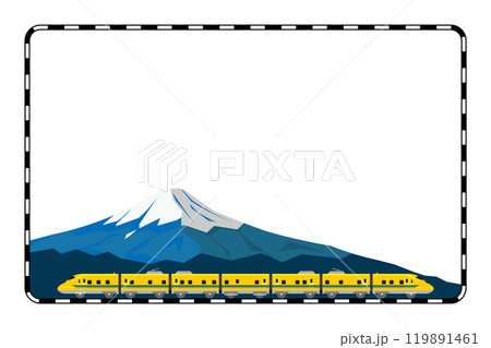 横長の線路のフレームと富士山とドクターイエローのイラスト 119891461