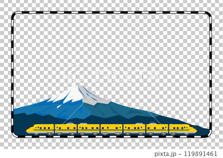 横長の線路のフレームと富士山とドクターイエローのイラスト 119891461