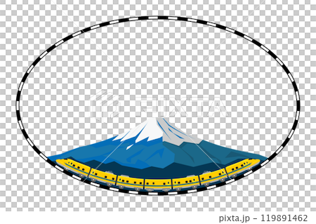 楕円の線路のフレームと富士山とドクターイエローのイラスト 119891462