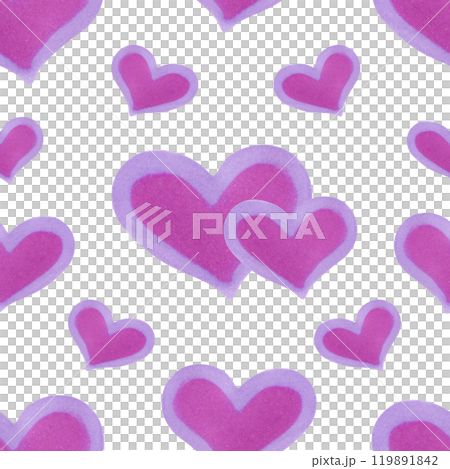 Seamless pattern with hearts for Valentine's Day, Singles Day, Boyfriends, Girls. Watercolor illustration, marker. Hand drawn art. Abstract love background for printing on textile, wrapping paper. 119891842