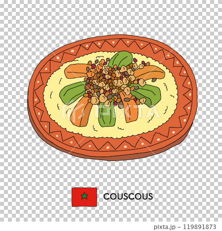 Moroccan cuisine: hand-drawn illustration set of couscous Moroccan cuisine: hand-drawn illustration set of couscous 119891873