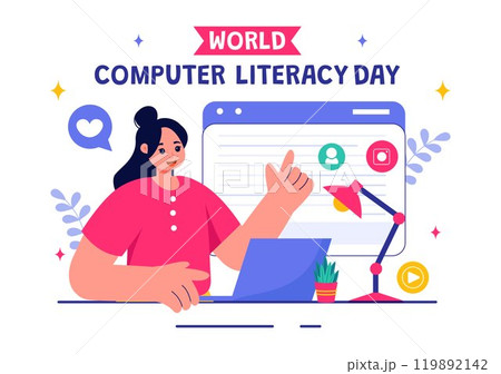 World Computer Literacy Day Vector Illustration on December 2, Featuring Books and Media Equipment to Promote Education in a Flat Style Background 119892142